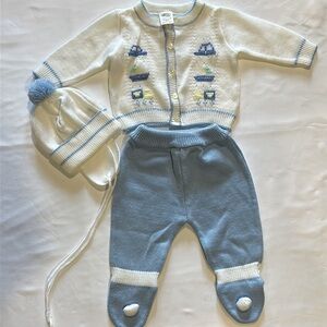 Baby Blue and White Knit Outfit ~ 3-6M